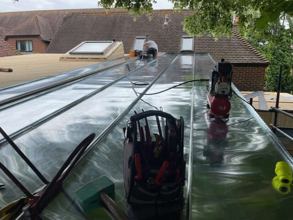 Zinc roof in progress