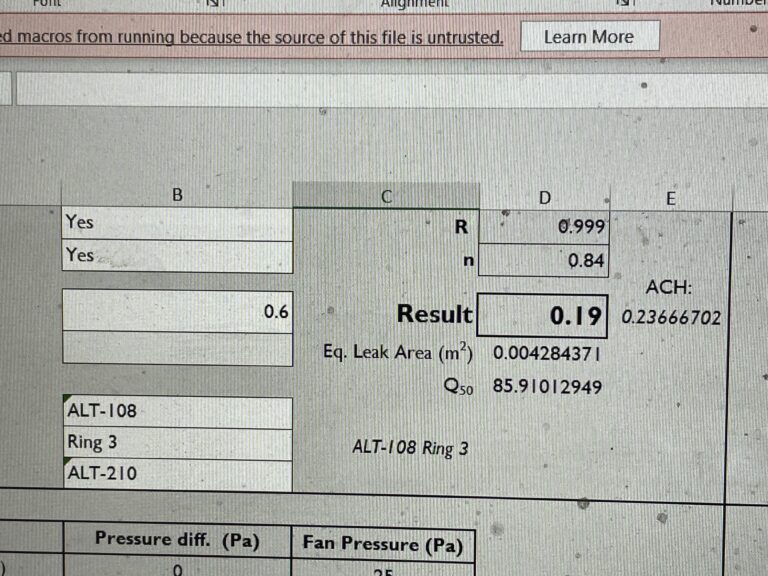Air leakage test result